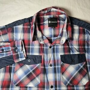 Akademiks Shirt Mens XL Red White‎ Blue Plaid Long Sleeve Button Up Casual